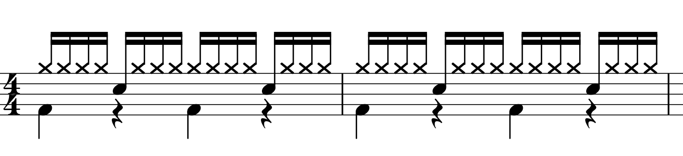 ドラム自宅練習用16ビートリズムパターン1